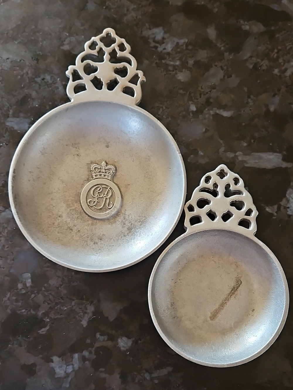 Vintage Wilton Armetale RWP Pewter Porringer Bowls with Ornate Pierced Handles